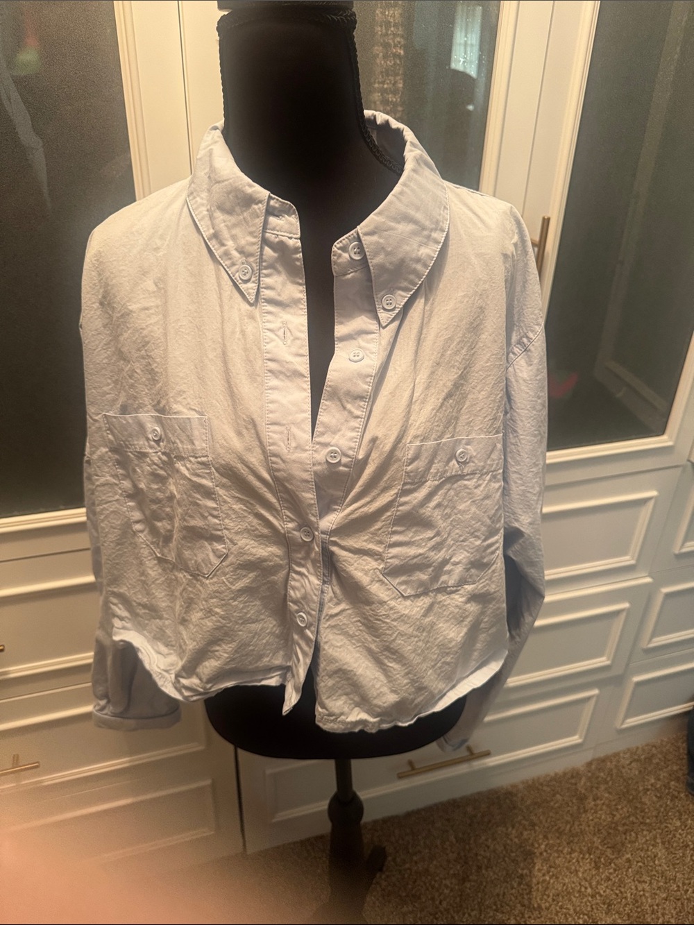 Classic Cotton Button-Front Women's Top in Light Blue